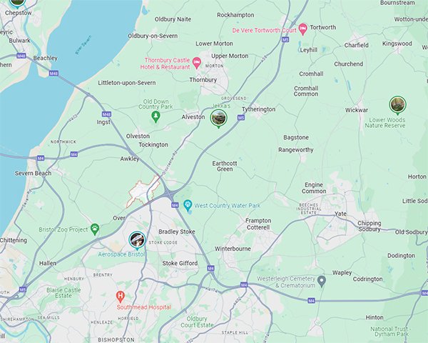 Window Cleaning Services 6 An image of a map of Bristol covering Almondsbury, Tytherington, Alveston, Olveston, Filton, Bradley Stoke and its surrounding areas.