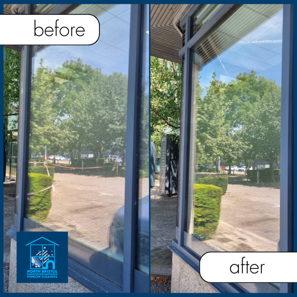 Before and After Window Cleaning Aztec West Office